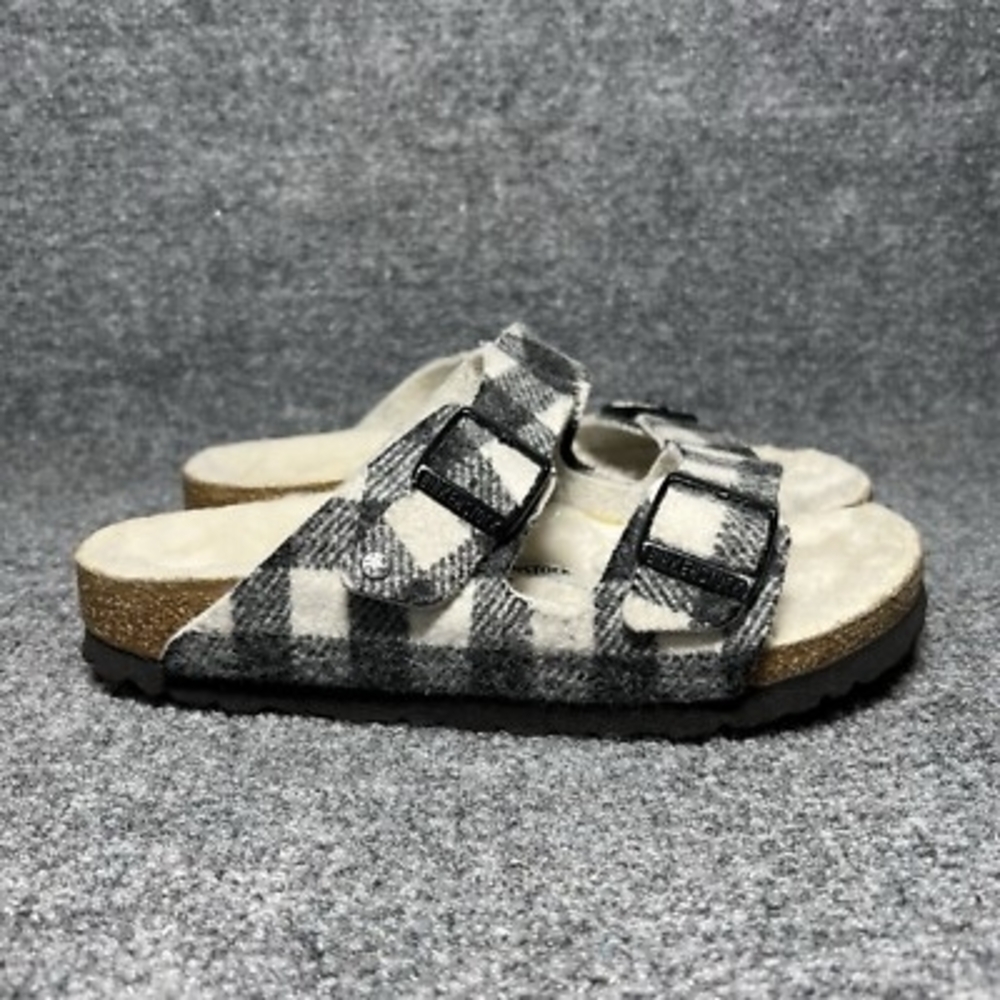 Birkenstock Black and White Fleece-Lined Sandals